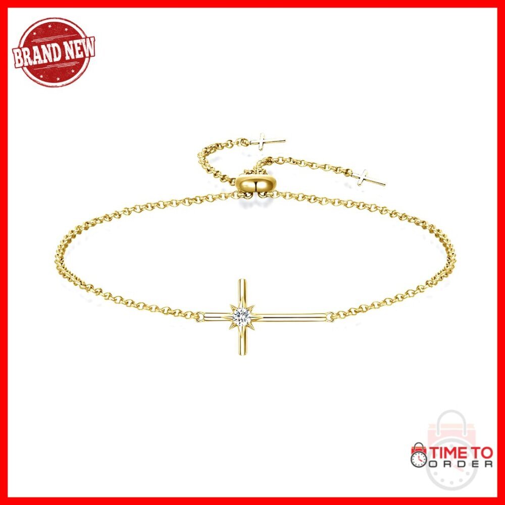 925 Sterling Silver Dainty Cross Birthstone Bracelet Adjustable 8"